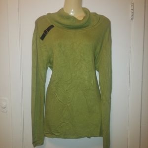 Marie Claire Long Sleeve Cowl Neck Green Shirt Sweater Top size L